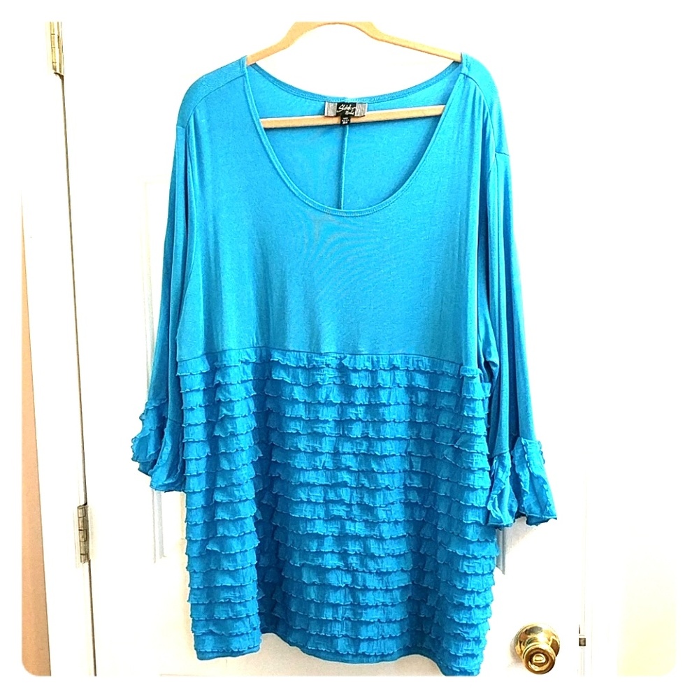 Turquoise ruffle blouse